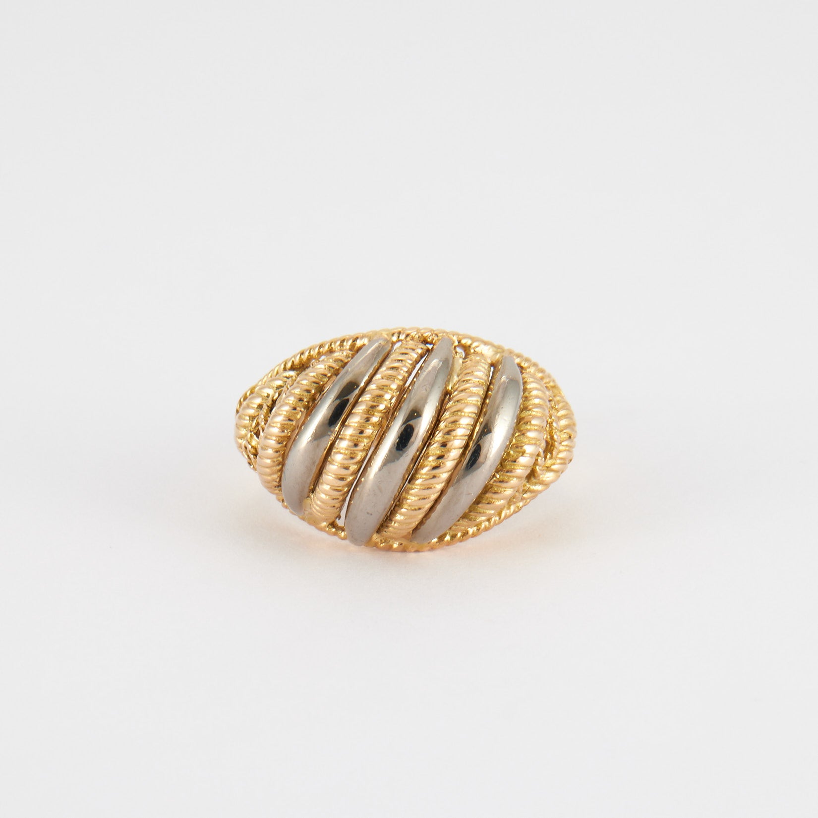 Bague jonc torsadé or jaune et blanc