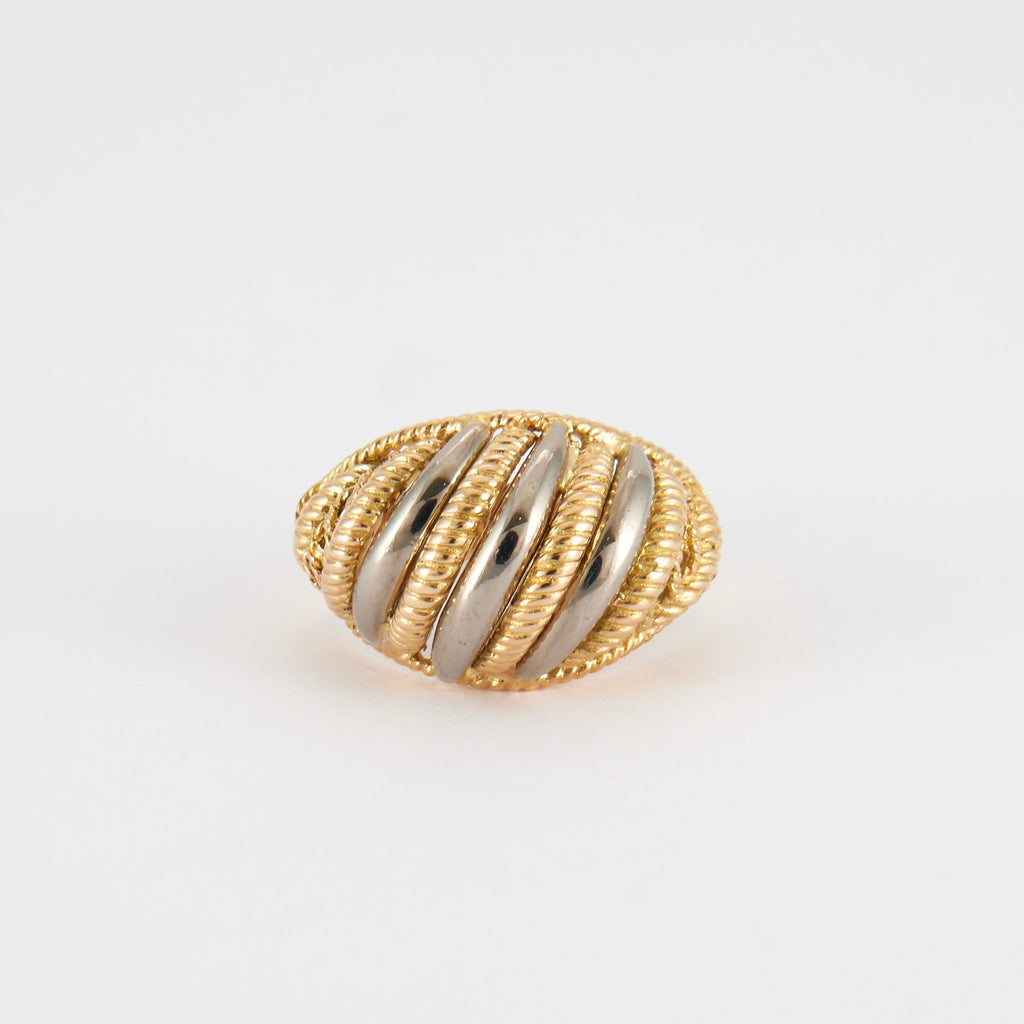 Bague jonc torsadé or jaune et blanc