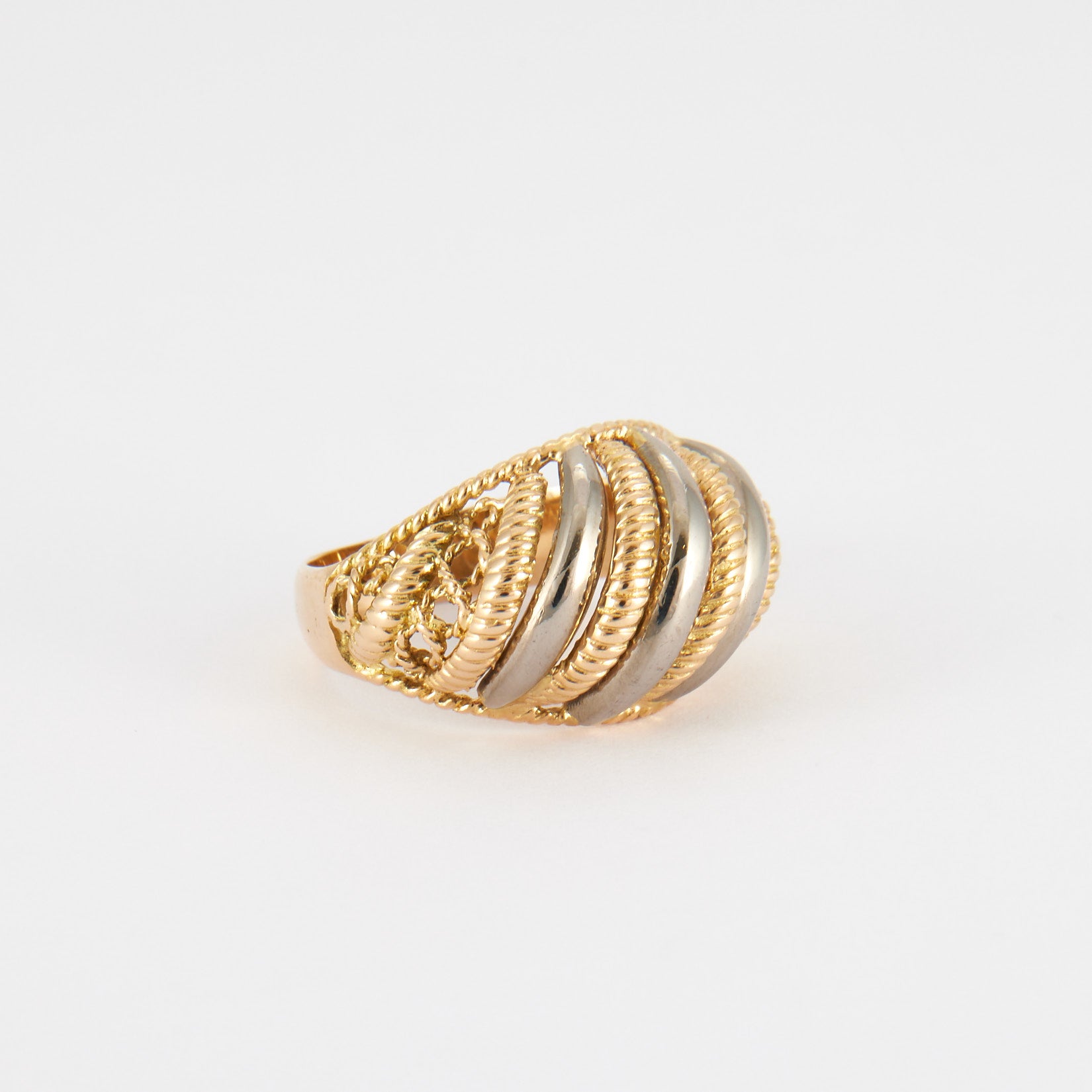 Bague jonc torsadé or jaune et blanc