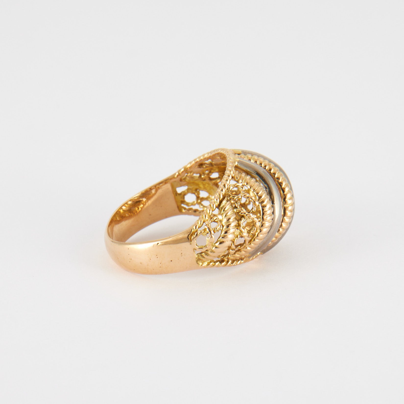 Bague jonc torsadé or jaune et blanc