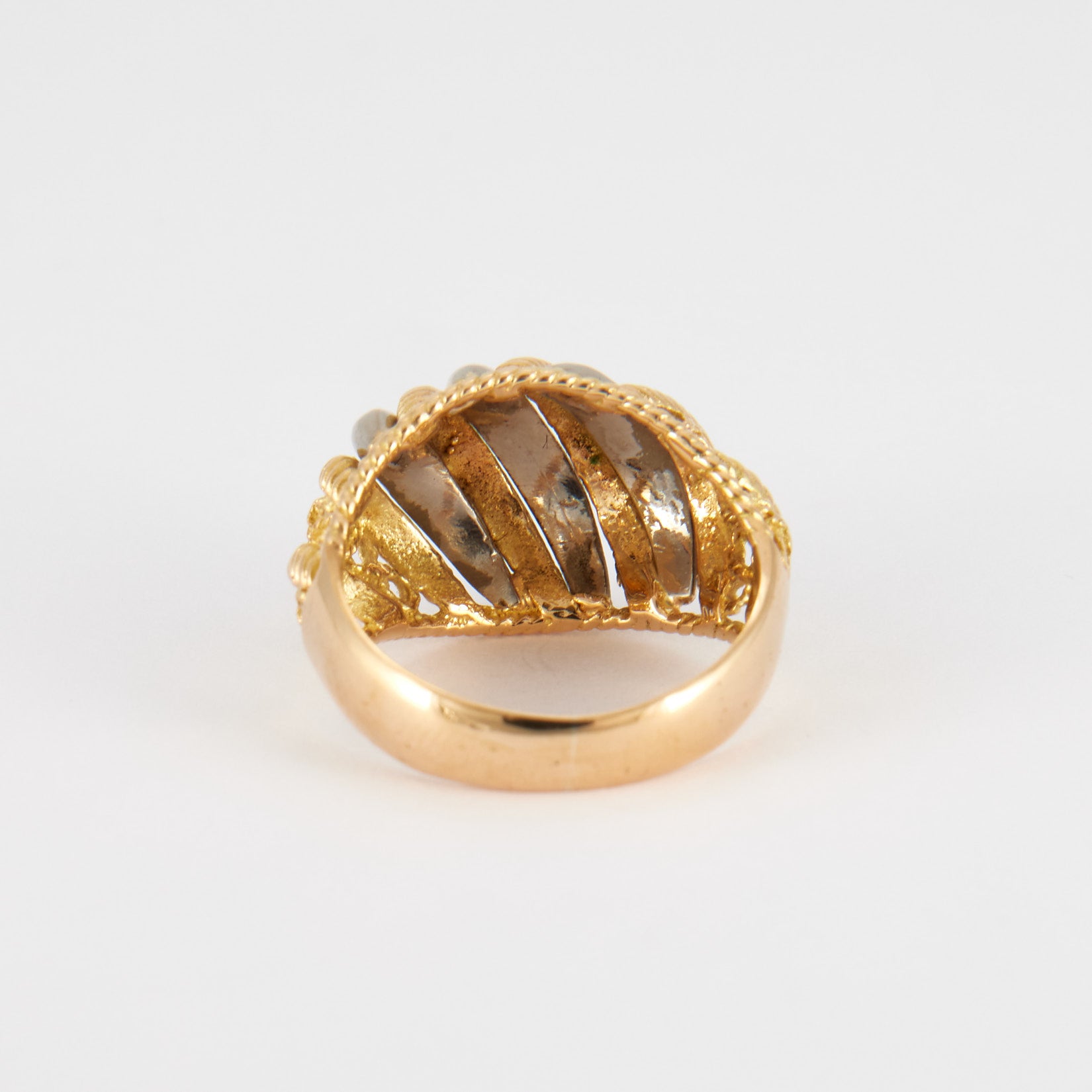 Bague jonc torsadé or jaune et blanc