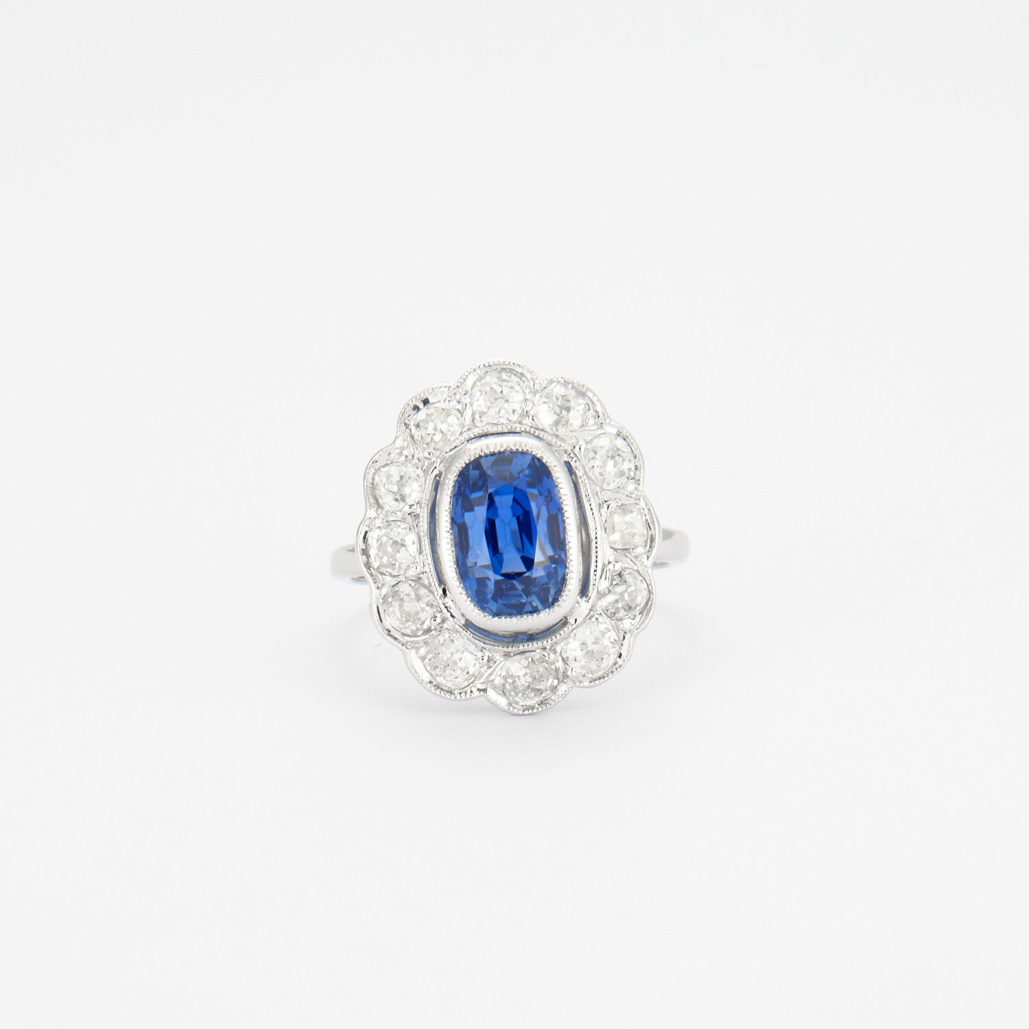 Bague marguerite saphir naturel, non chauffé et diamants