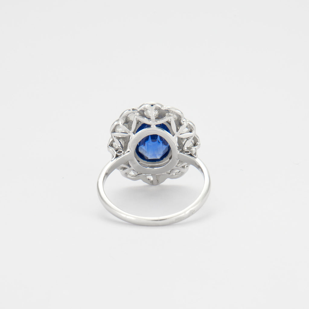 Bague marguerite saphir naturel, non chauffé et diamants