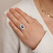 Bague marguerite saphir naturel, non chauffé et diamants