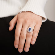 Bague marguerite saphir naturel, non chauffé et diamants