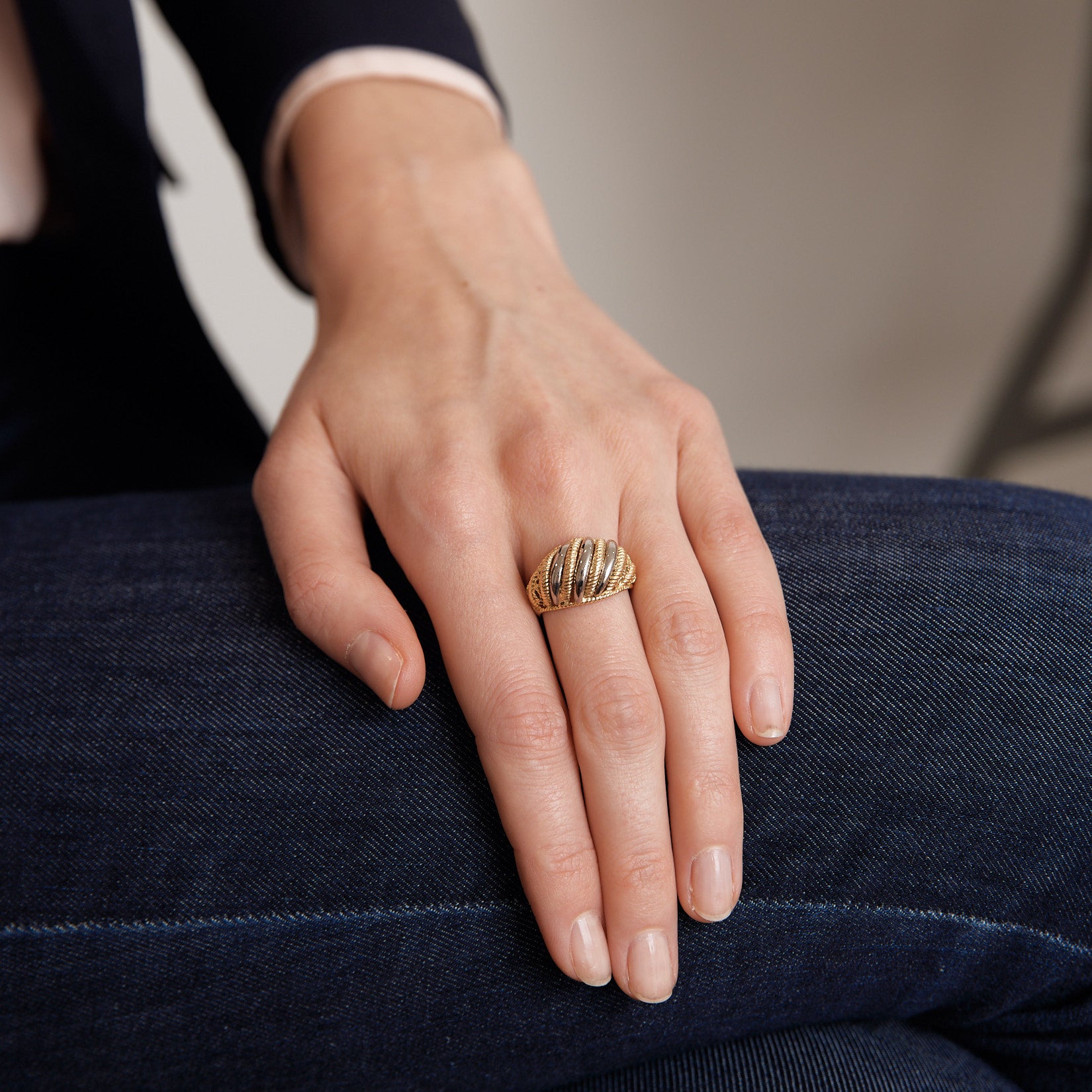 Bague jonc torsadé or jaune et blanc