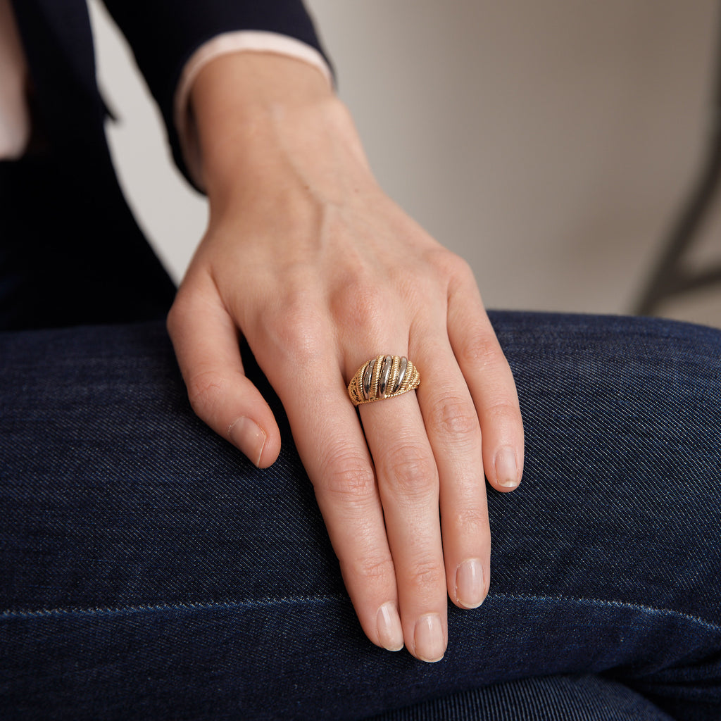 Bague jonc torsadé or jaune et blanc