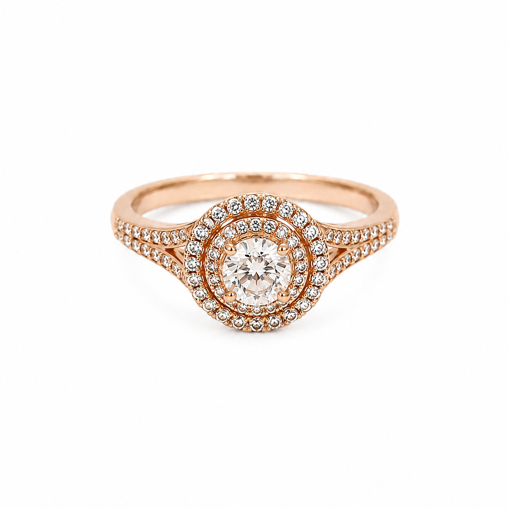 Bague double entourage en or rose et diamants – 1,34 carat