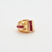 Bague Tank or jaune et Rubis