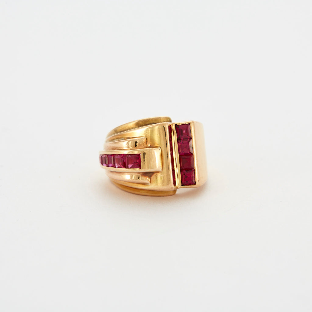 Bague Tank or jaune et Rubis