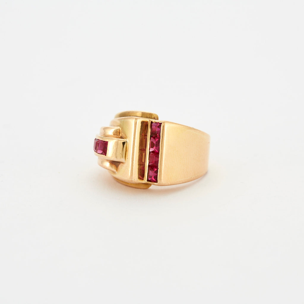 Bague Tank or jaune et Rubis
