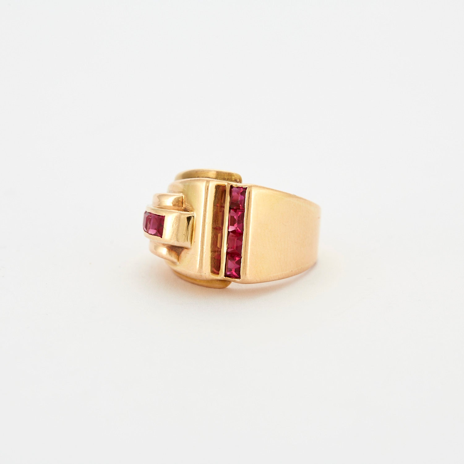 Bague Tank or jaune et Rubis