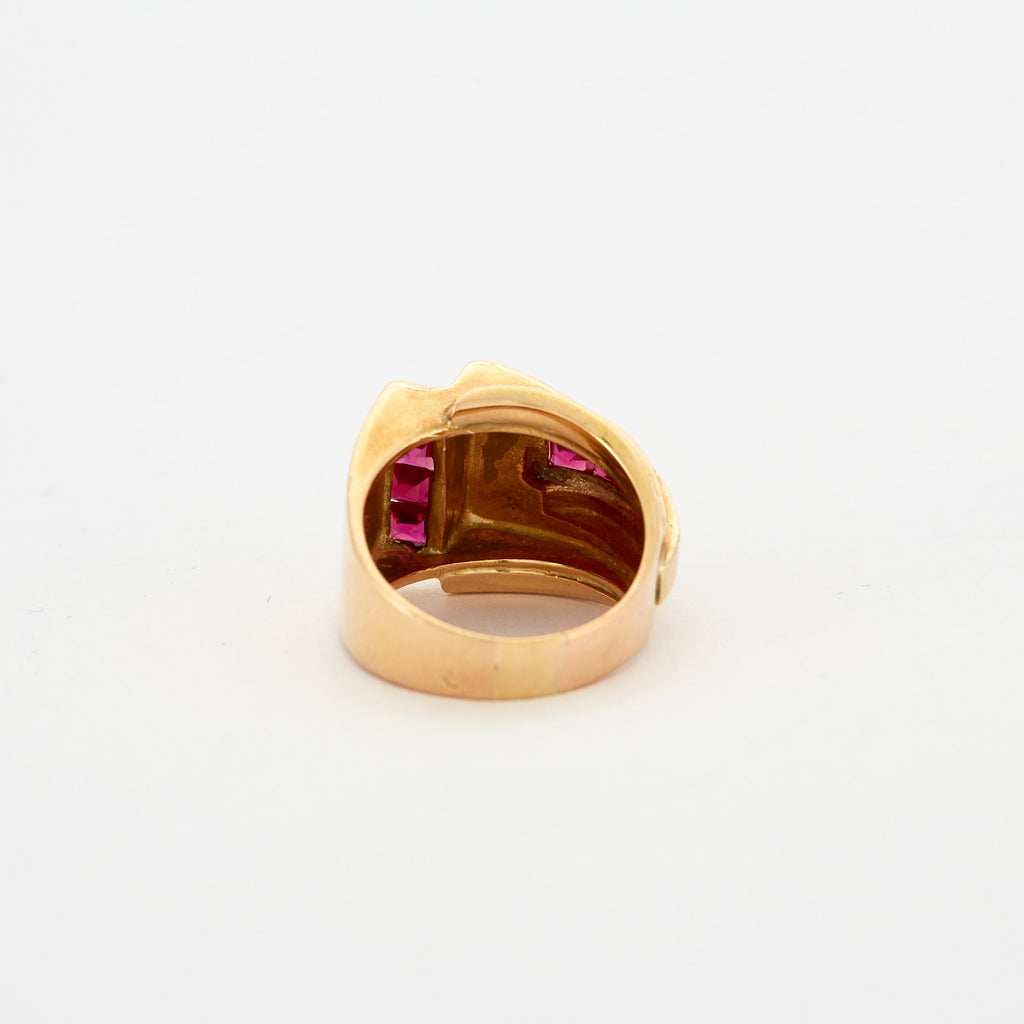 Bague Tank or jaune et Rubis