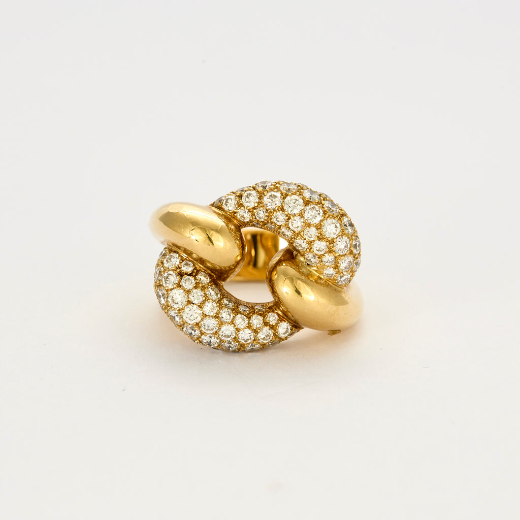 Bague "maillon de chaine" en or jaune et diamants