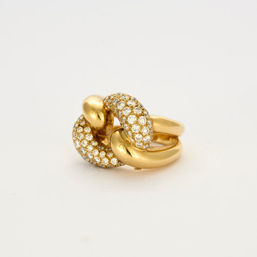 Bague "maillon de chaine" en or jaune et diamants