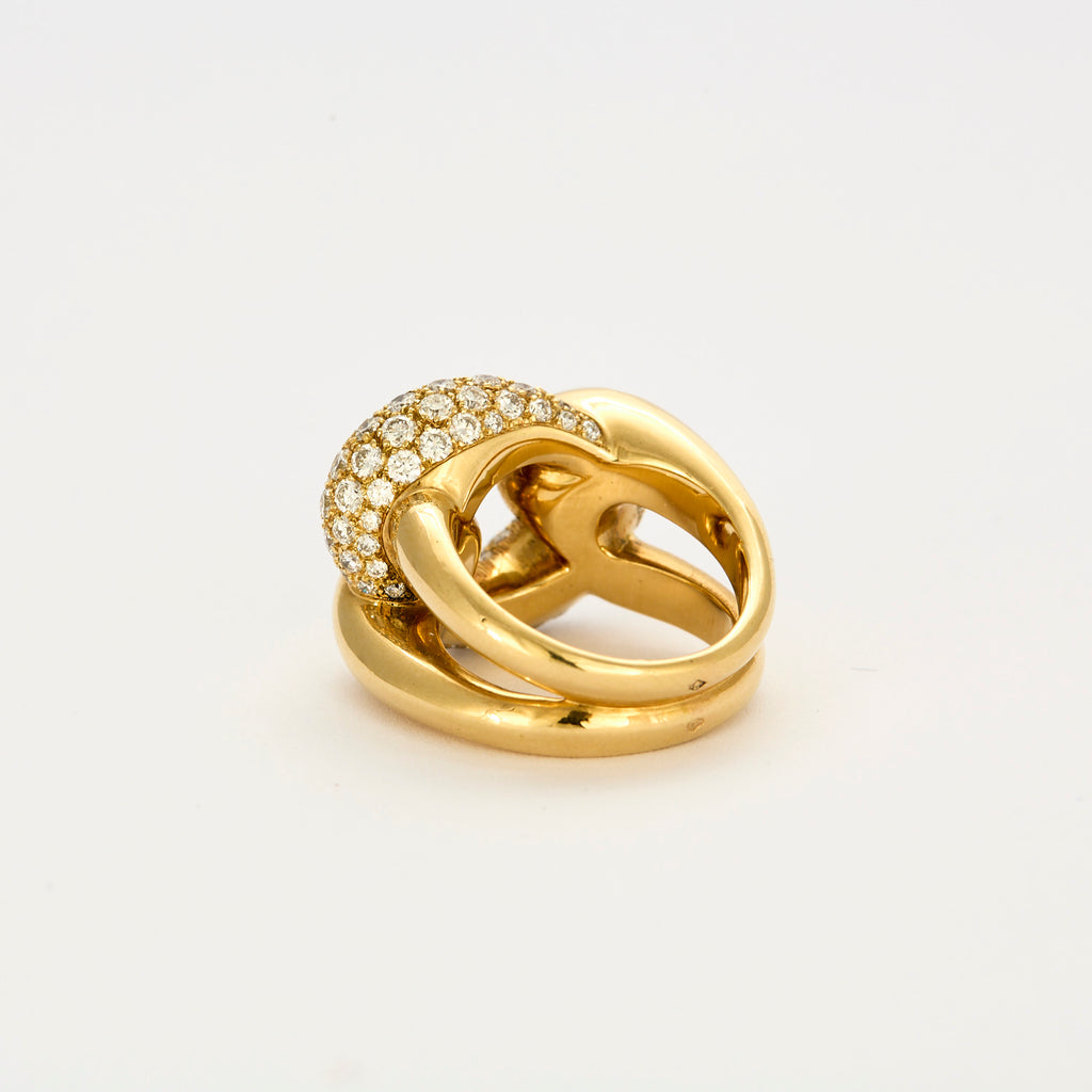 Bague "maillon de chaine" en or jaune et diamants