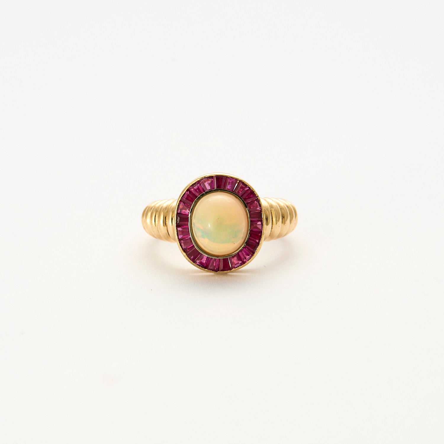 Bague Opale or jaune et calibrés Rubis