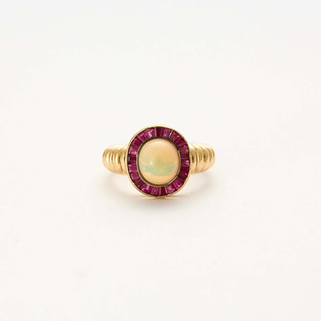 Bague Opale or jaune et calibrés Rubis