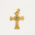 Pendentif Croix ciselée et petit cabochon turquoise