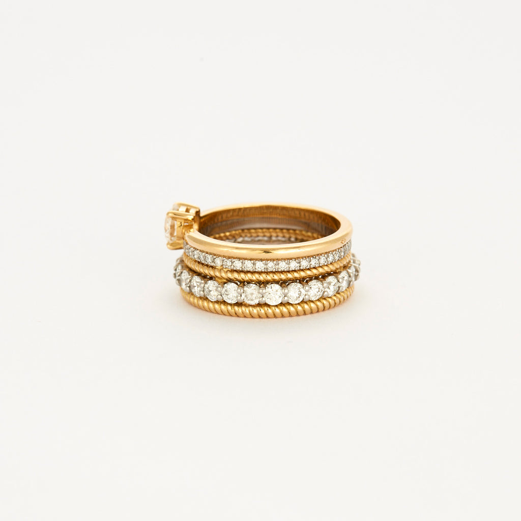 Bague multi-anneaux 5 rangs diamant.