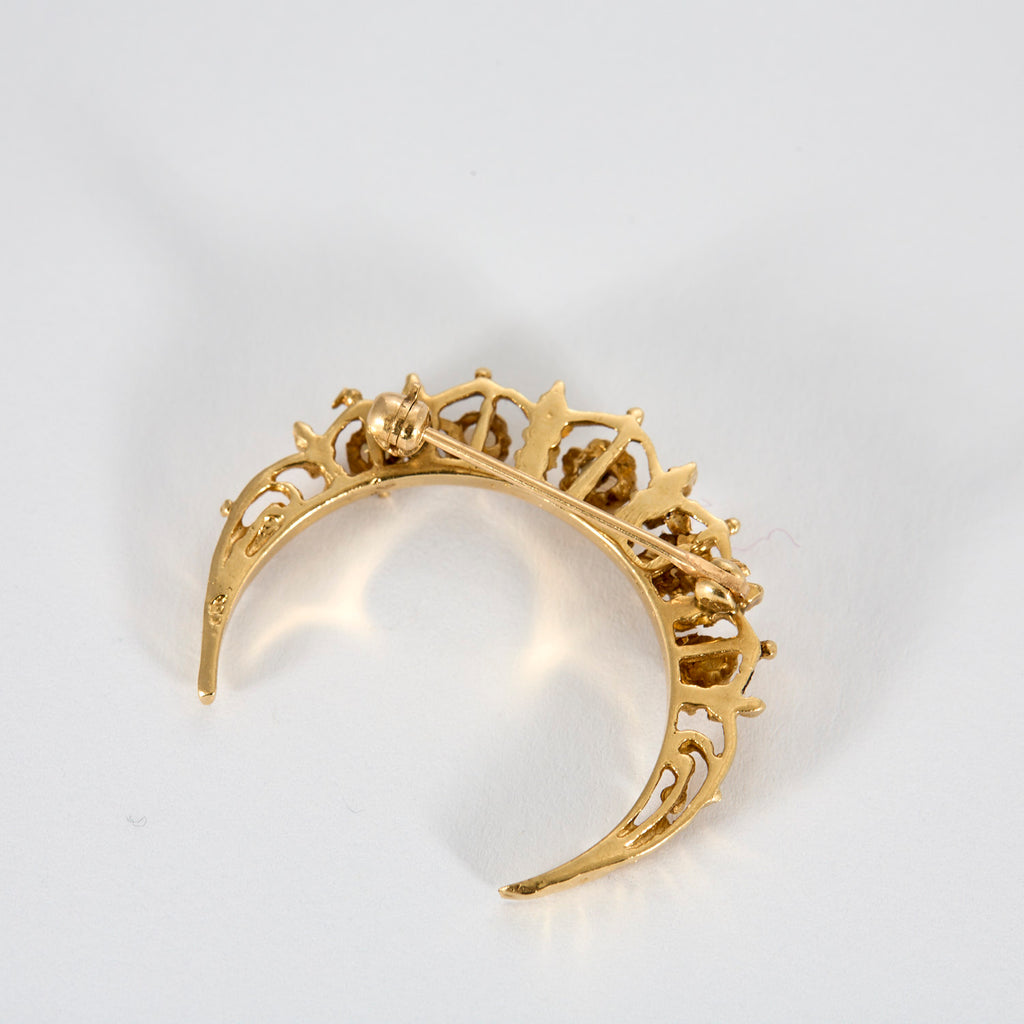 Broche  Lune or jaune et opales
