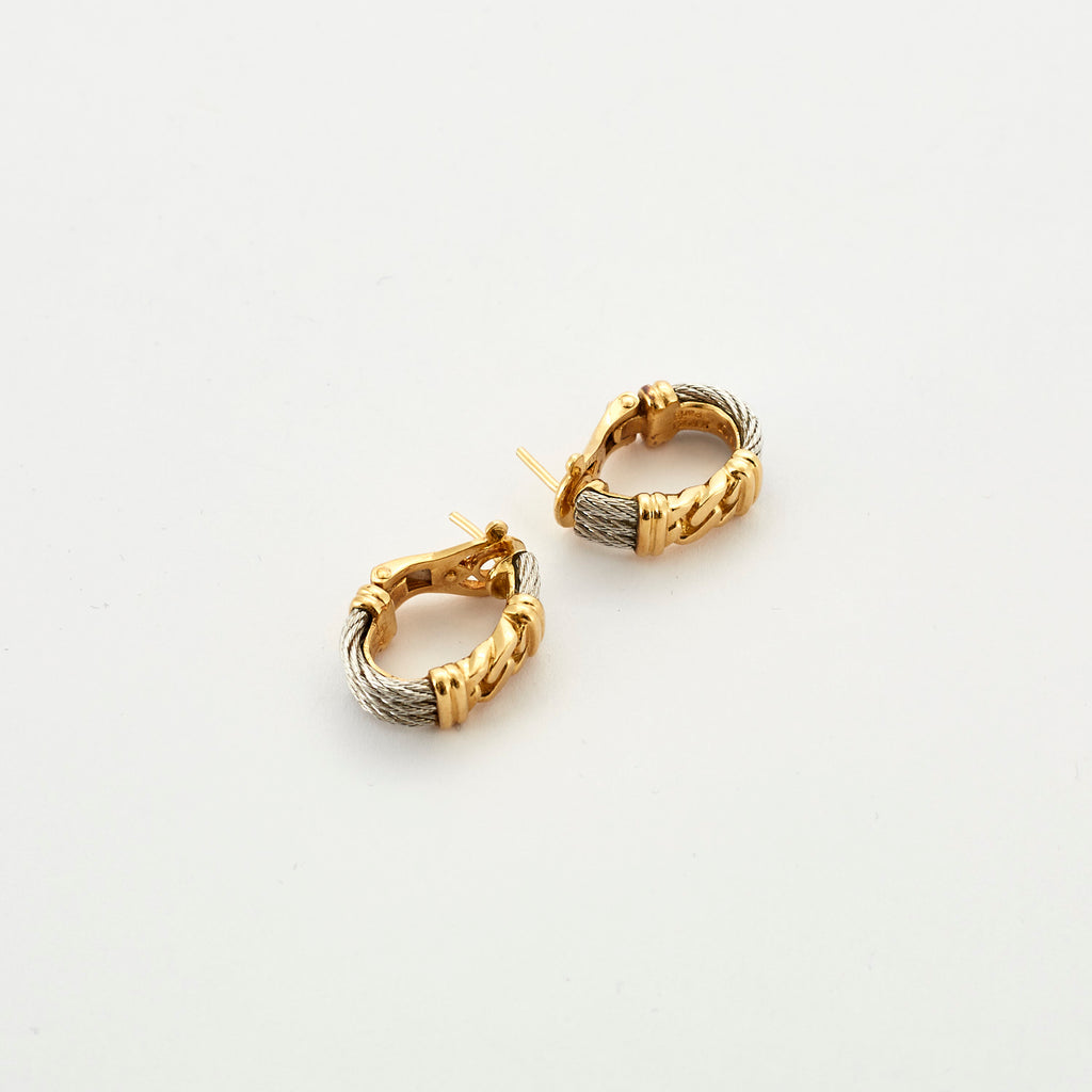 Boucles d'oreilles FRED or jaune et câble acier