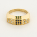 Bague en or jaune et centre pivotant serti de diamants, rubis, émeraudes et saphirs