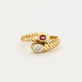 Bague Toi & Moi en or jaune, rubis et diamants
