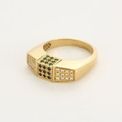 Bague en or jaune et centre pivotant serti de diamants, rubis, émeraudes et saphirs
