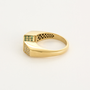 Bague en or jaune et centre pivotant serti de diamants, rubis, émeraudes et saphirs