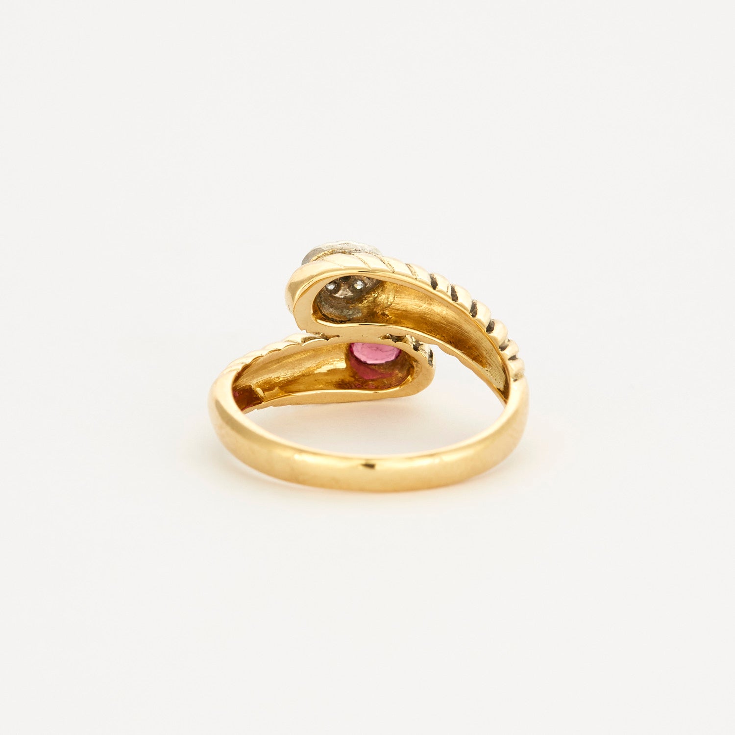 Bague Toi & Moi en or jaune, rubis et diamants