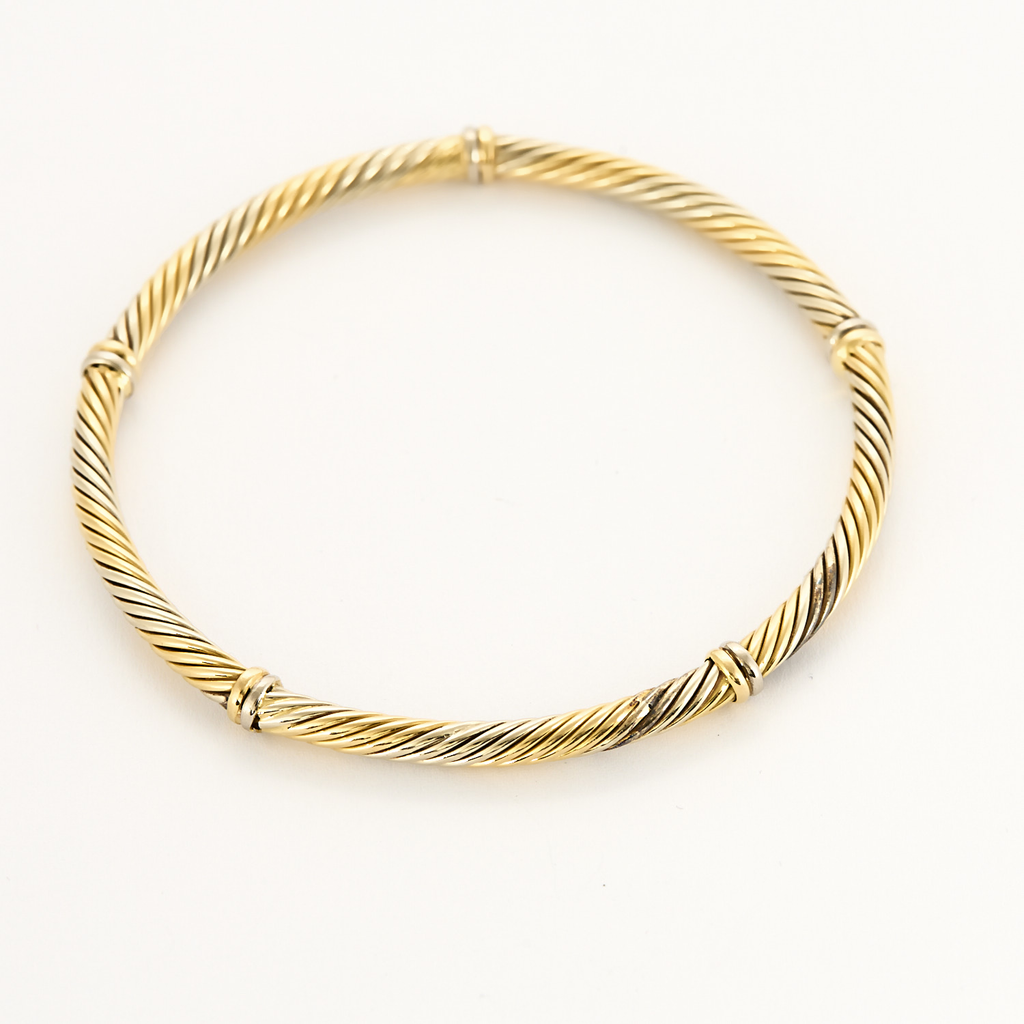 Bracelet jonc en or jaune et or blanc torsadé