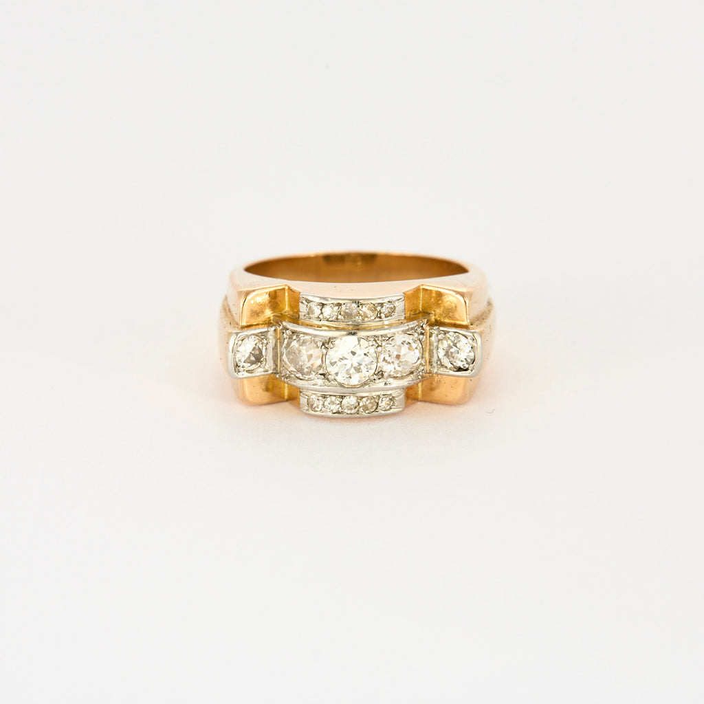 Bague Tank en or jaune et diamants.
