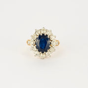 Bague pompadour saphir 3 carats et diamants.