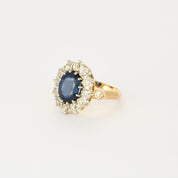 Bague pompadour saphir 3 carats et diamants.