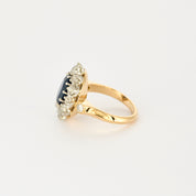 Bague pompadour saphir 3 carats et diamants.