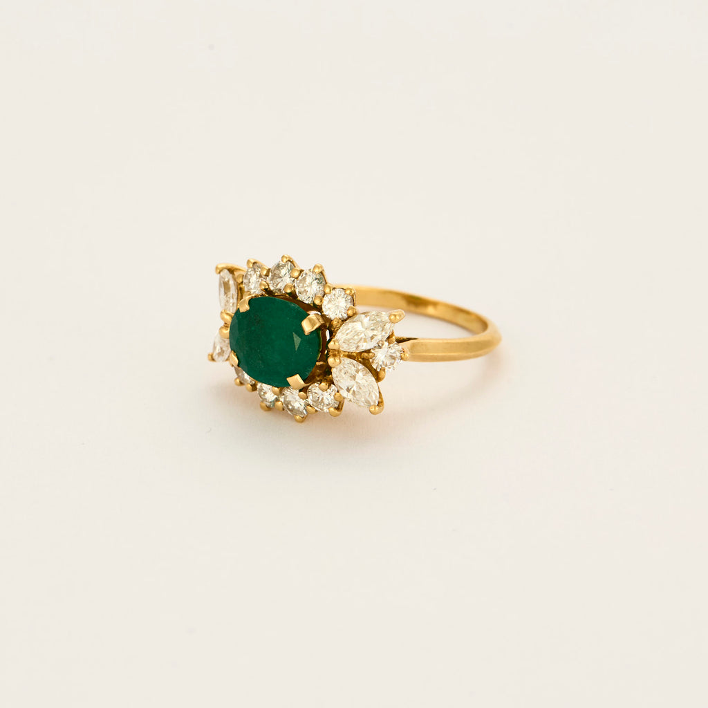 Bague panier vintage émeraude et diamants or jaune