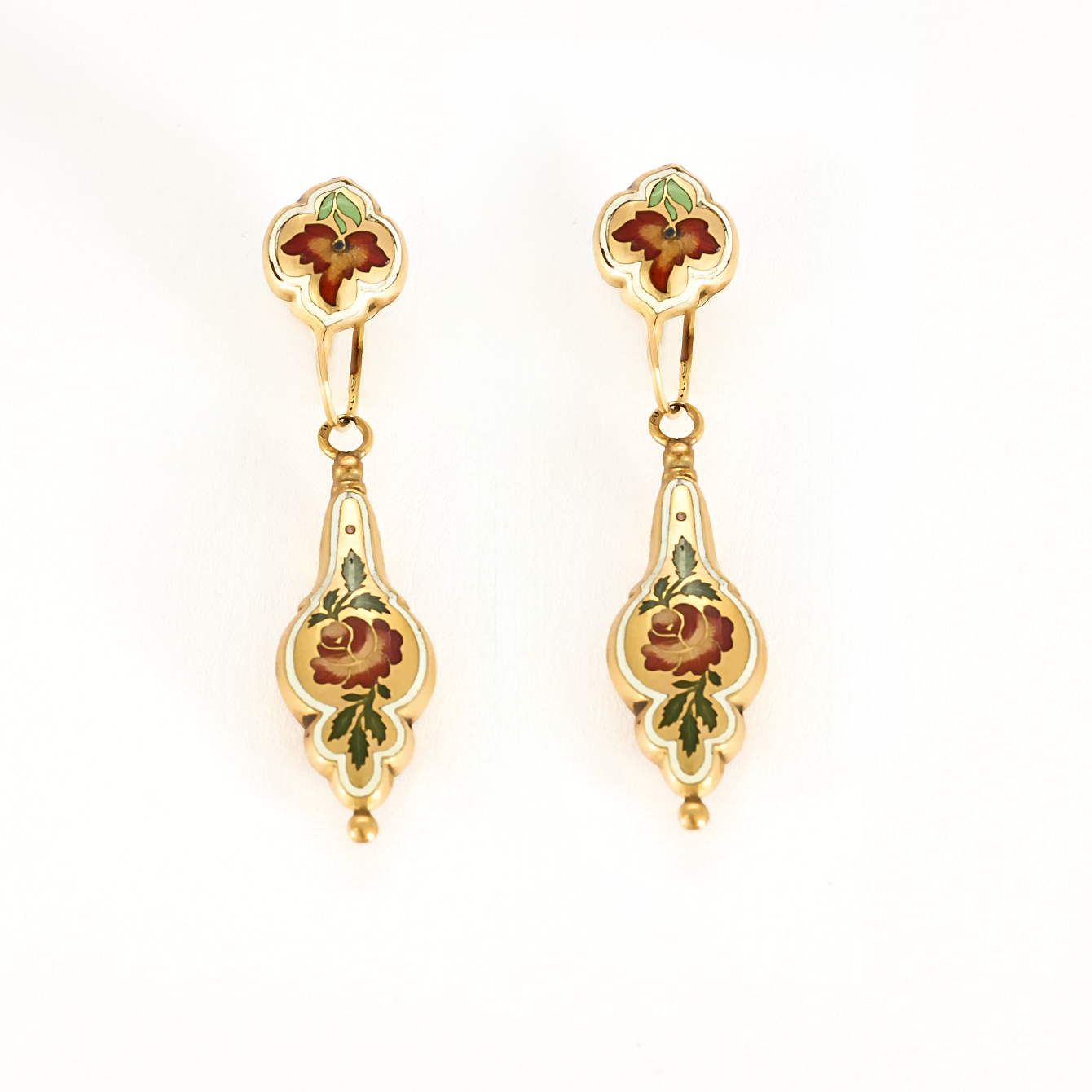 Boucles d'oreilles anciennes or et émail