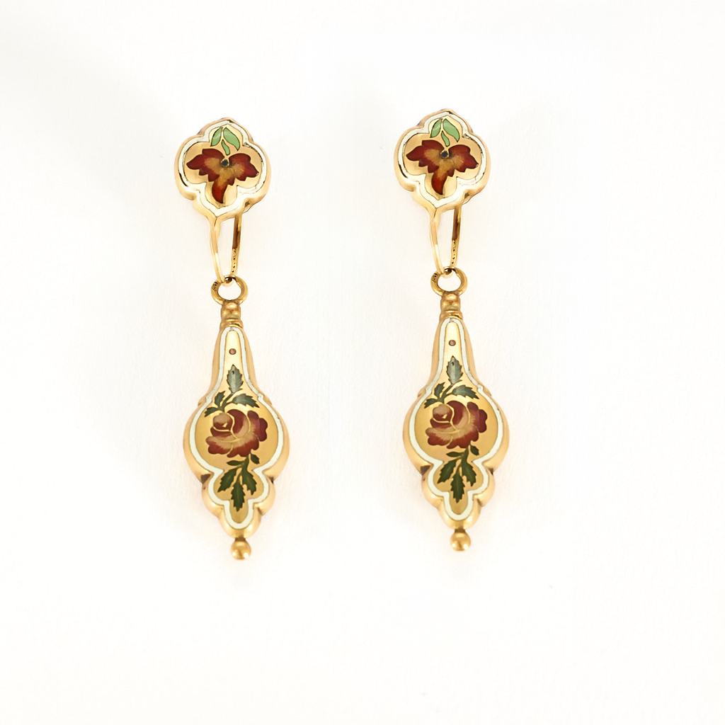 Boucles d'oreilles anciennes or et émail
