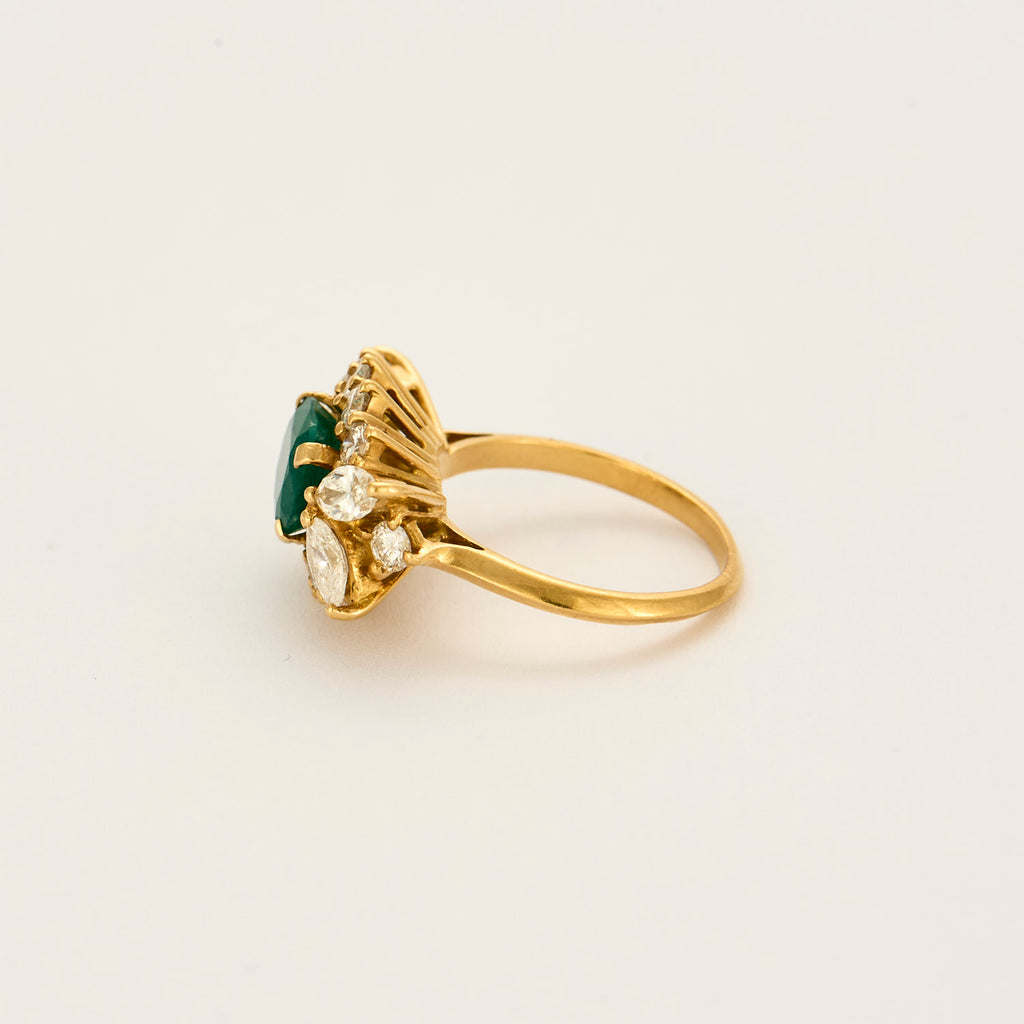 Bague panier vintage émeraude et diamants or jaune