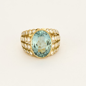 Bague vintage en or jaune diamants et aigue marine.