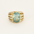 Bague vintage en or jaune diamants et aigue marine.
