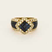 Bague vintage en or jaune, diamants et saphirs.