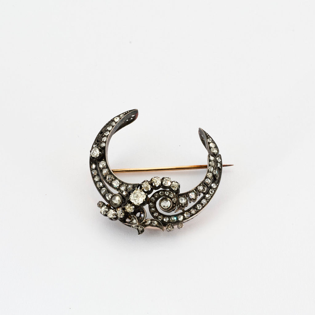 Broche croissant de lune Victorienne en diamants