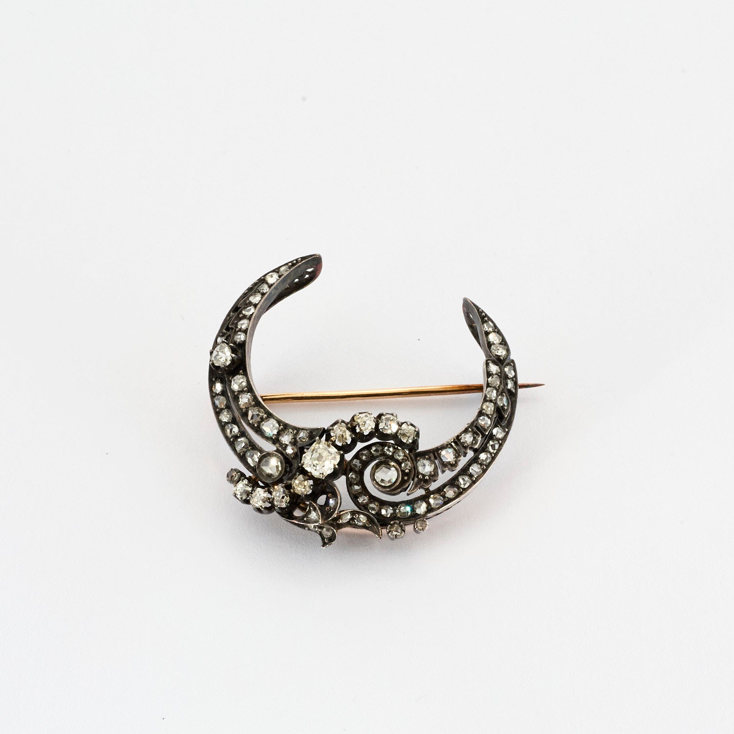 Broche croissant de lune Victorienne en diamants