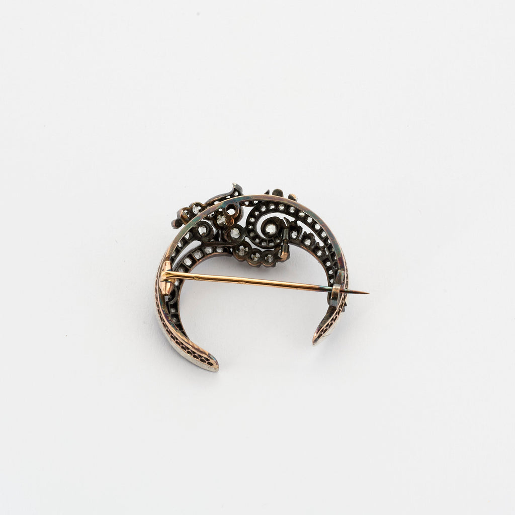 Broche croissant de lune Victorienne en diamants