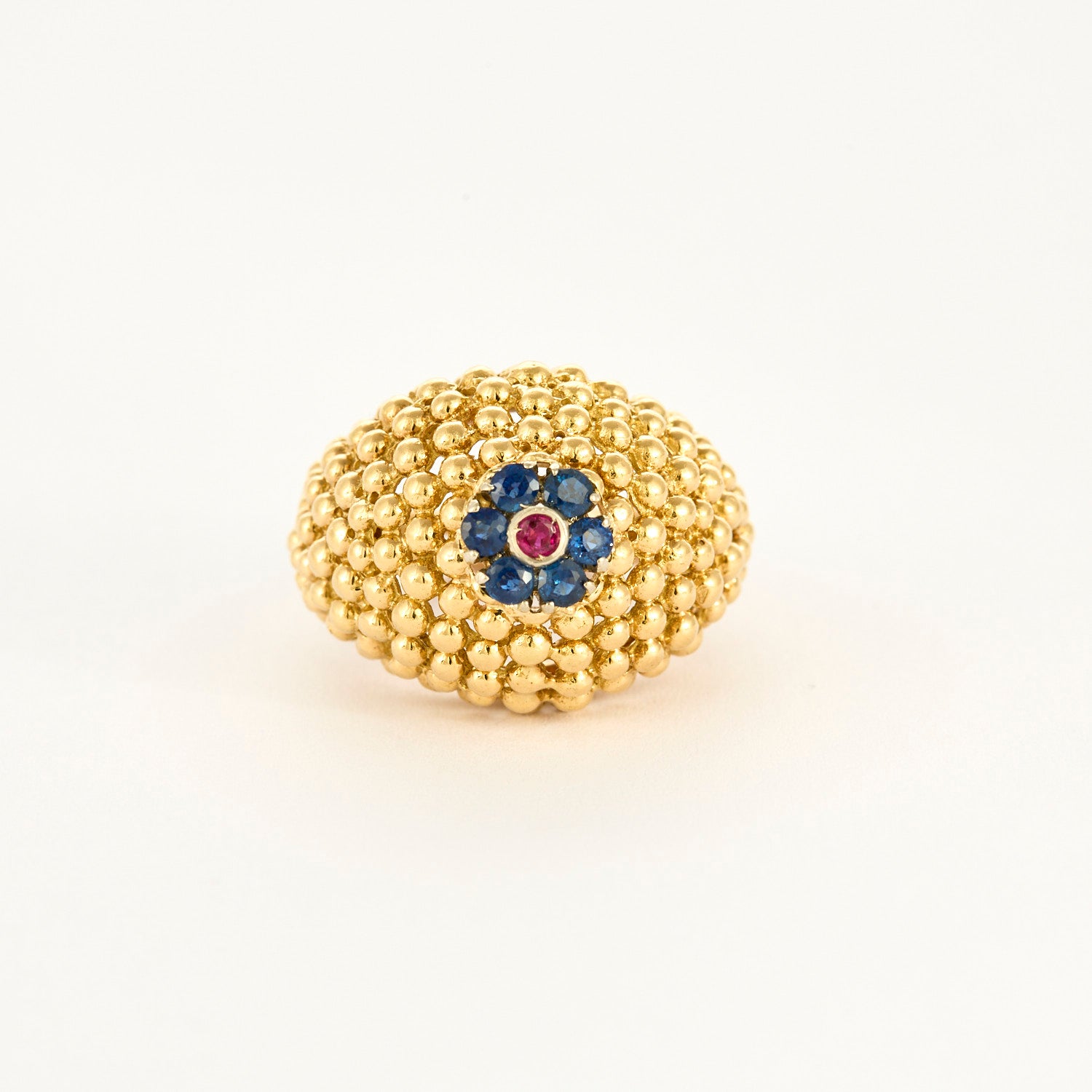 Bague boules vintage en or jaune.
