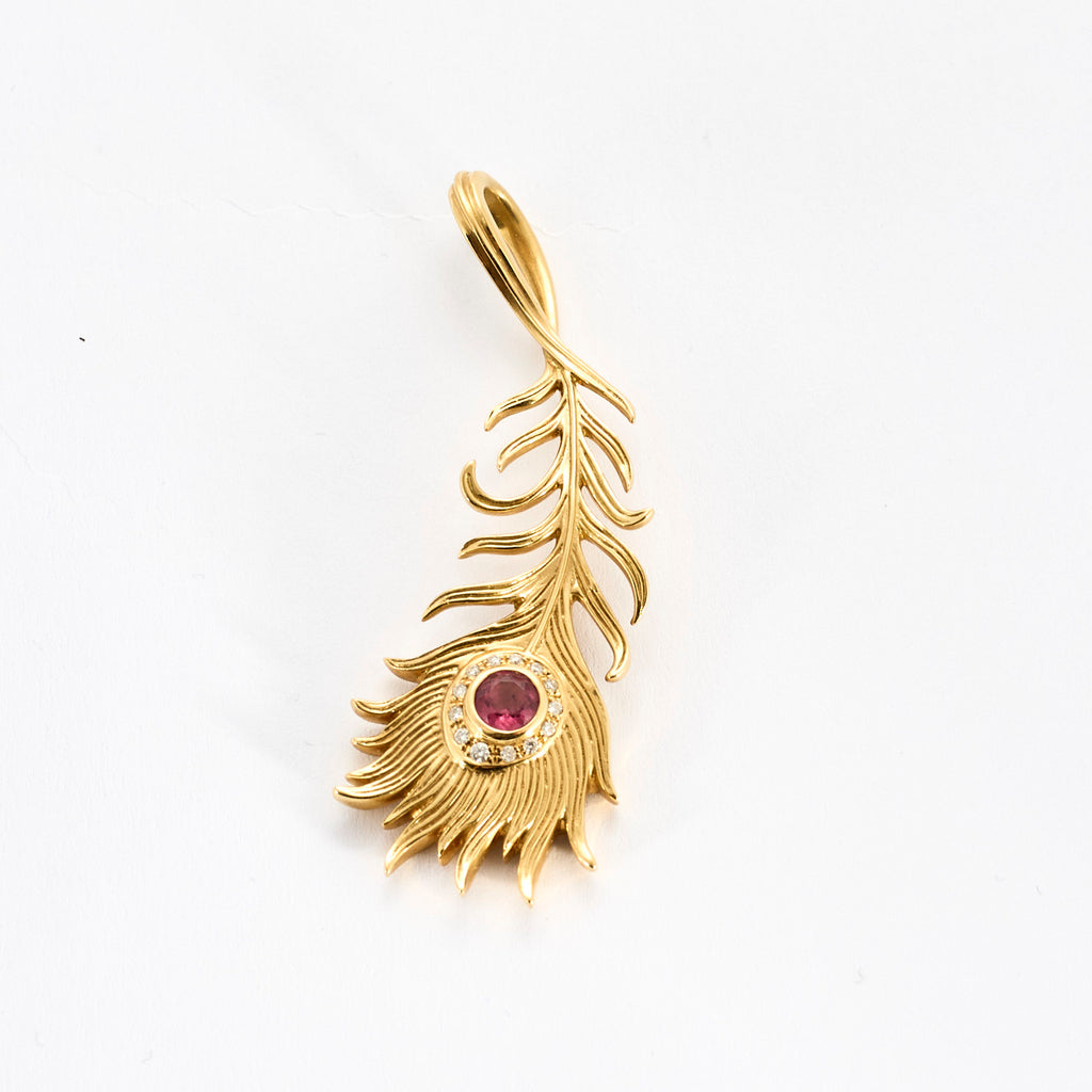 Pendentif Plume en or jaune et diamants