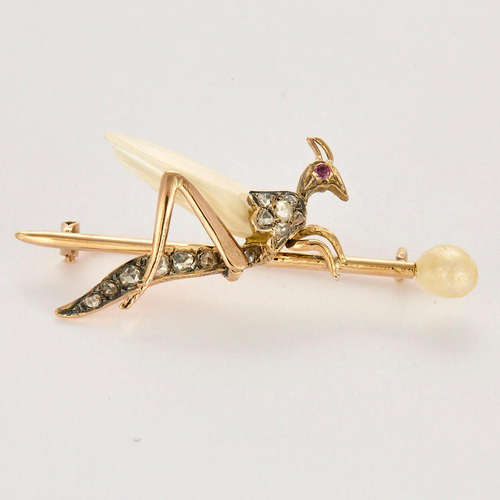 Broche fin XIX Cigale en or et diamants.