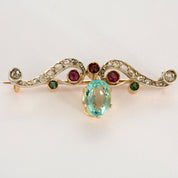 Broche fin XIX pierre bleue turquoise en or et diamants